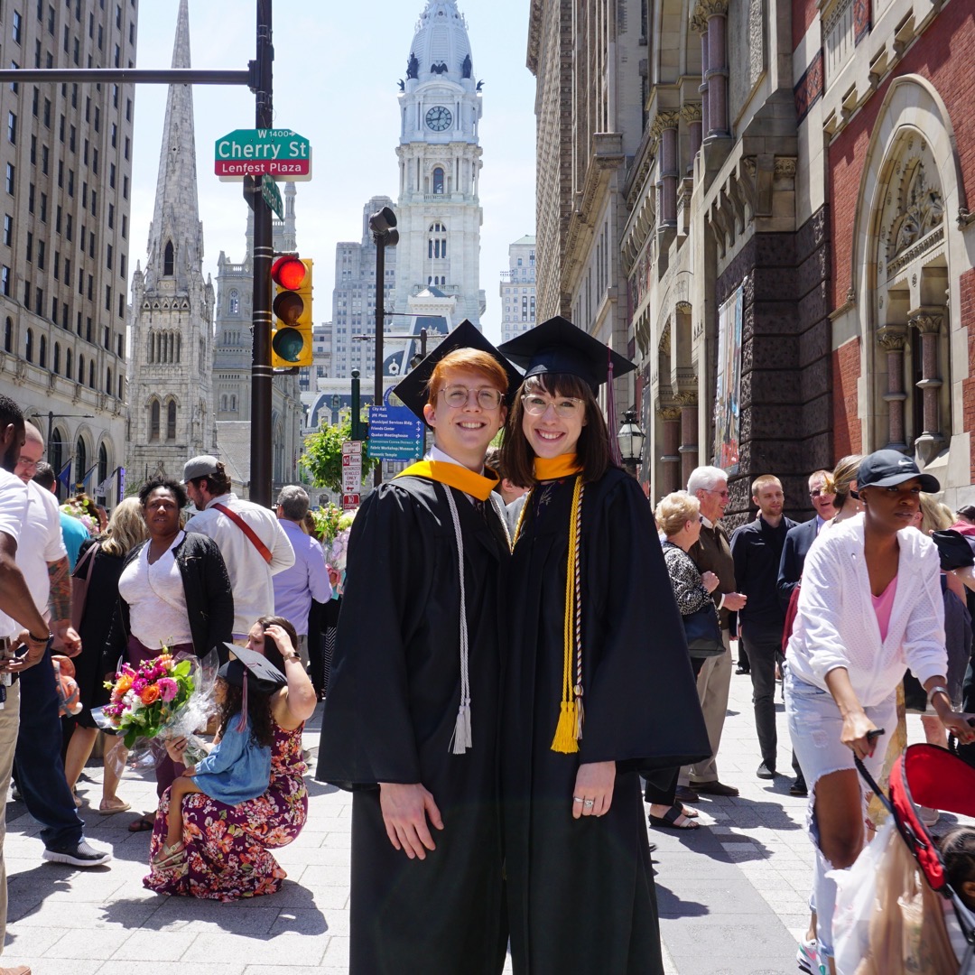 A photo of Sid and Devon graduating college