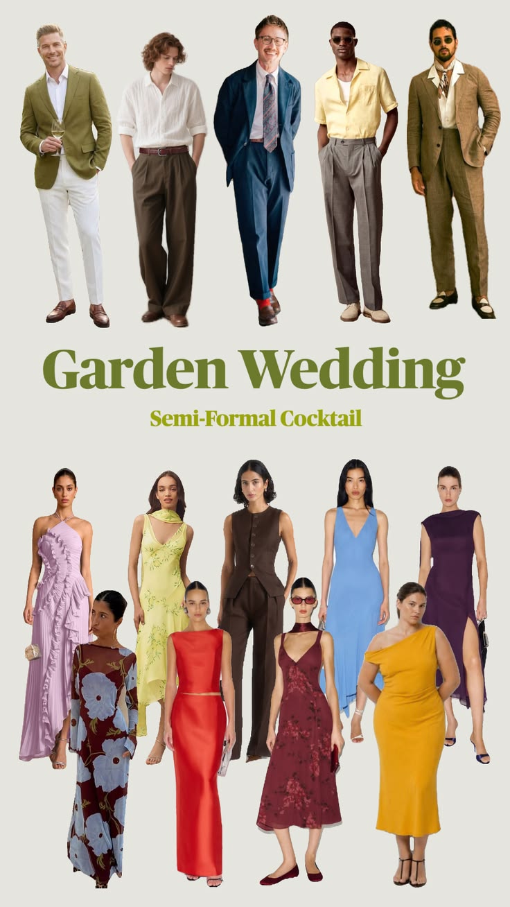 Collage of appropriate outfits for the wedding